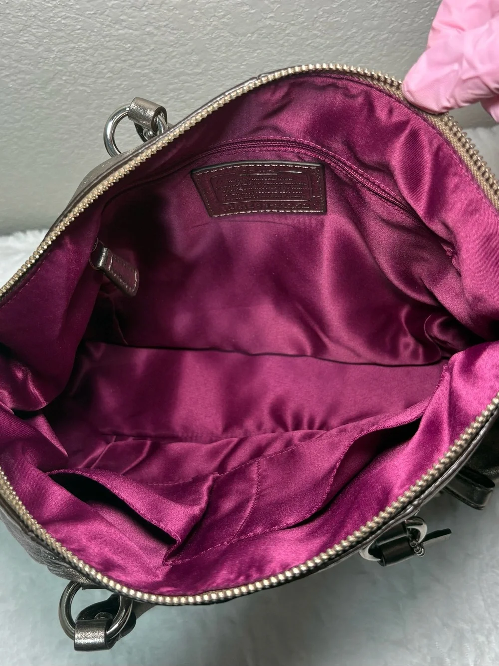 🩶 Coach Metallic Silver Satchel Handbag with Crossbody Strap G1293-21252